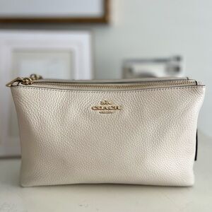 Coach Pebbled Leather Cosmetic Pouch in Ivory with Gold Logo